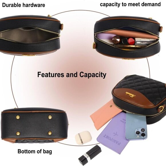 Small Leather Crossbody Bag Women Adjustable Strap Color-Block Stylish Purse - Picture 5 of 8